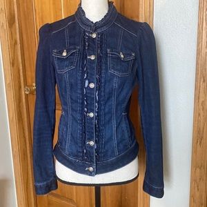Womens White House Black Market Ruffle Jean Jacket 8